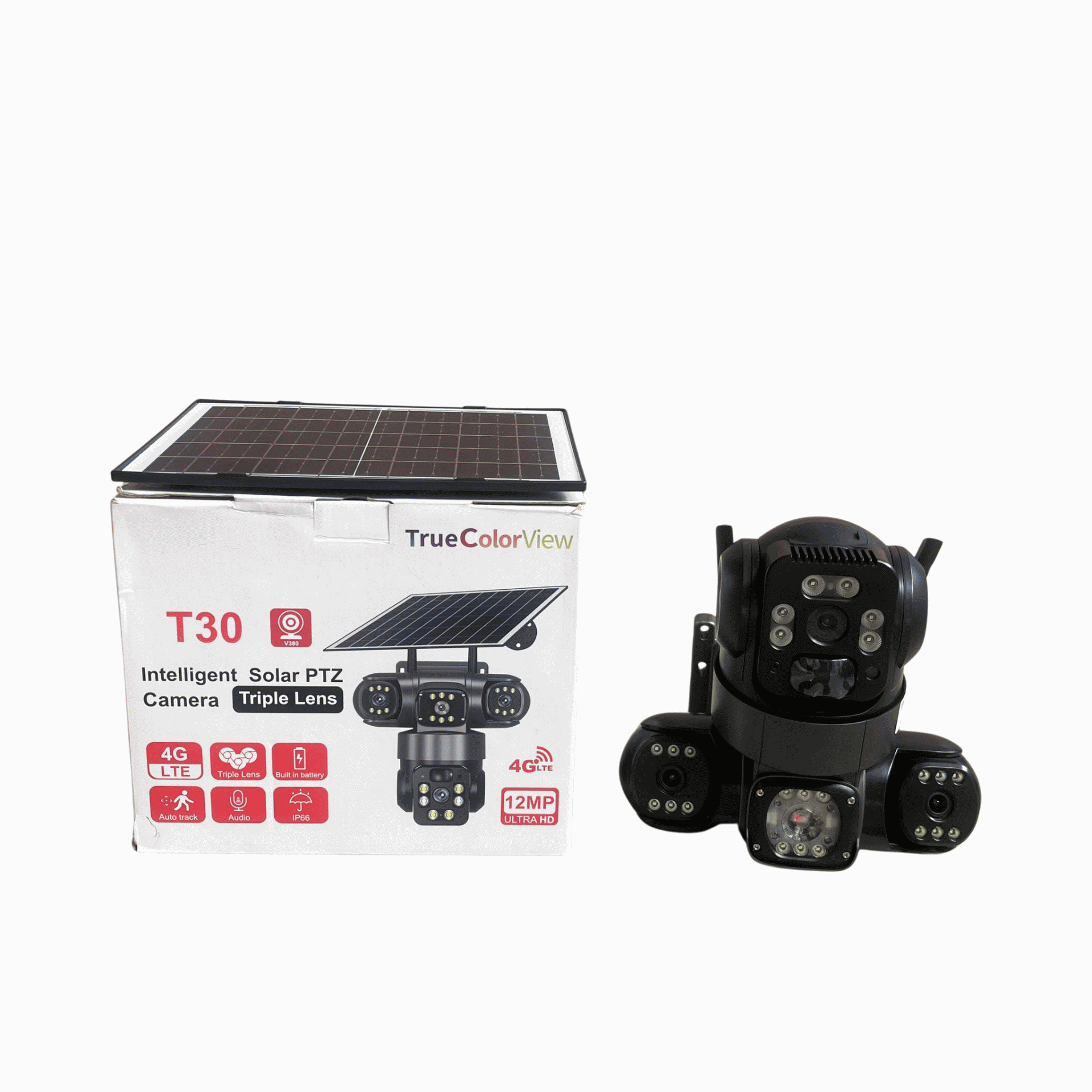12MP 4G T30 True Triple Lens Solar PTZ Big Outdoor Camera With Auto Tracking (V380 APP)