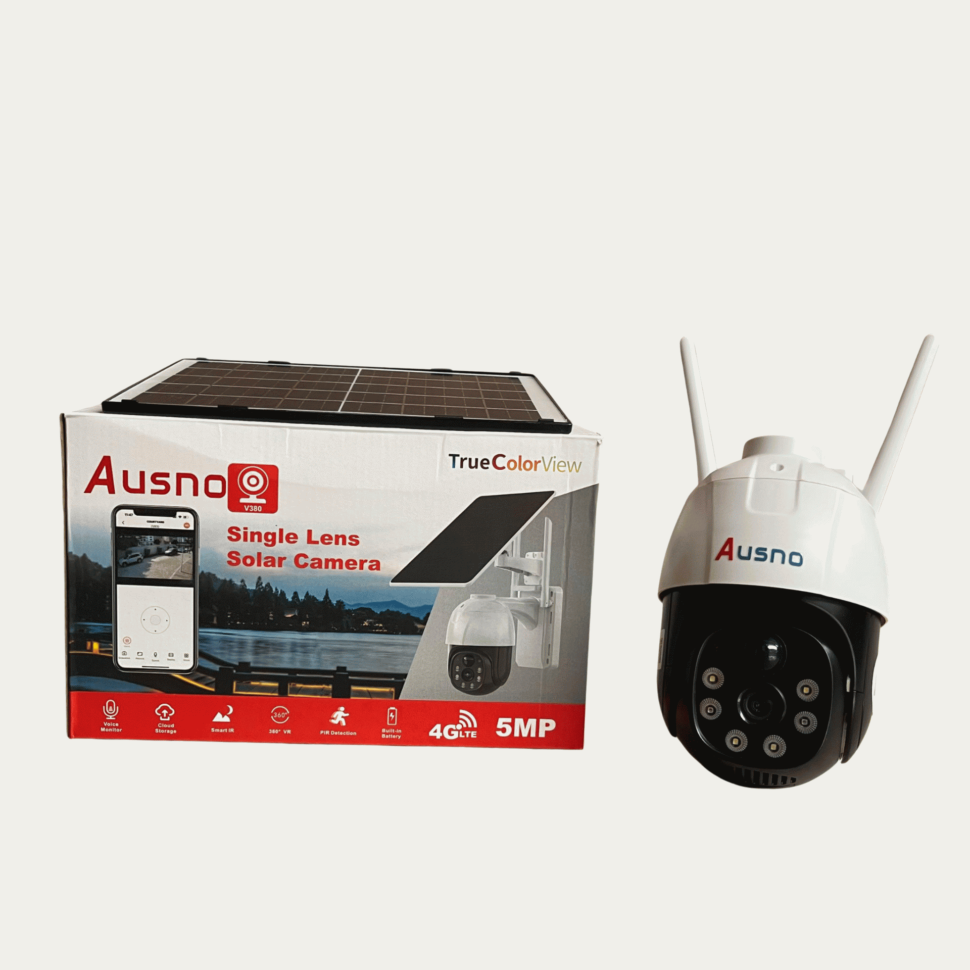 Ausno 5mp 4g Single Lens Solar Ptz Big Outdoor Camera With Auto Tracking V380 App