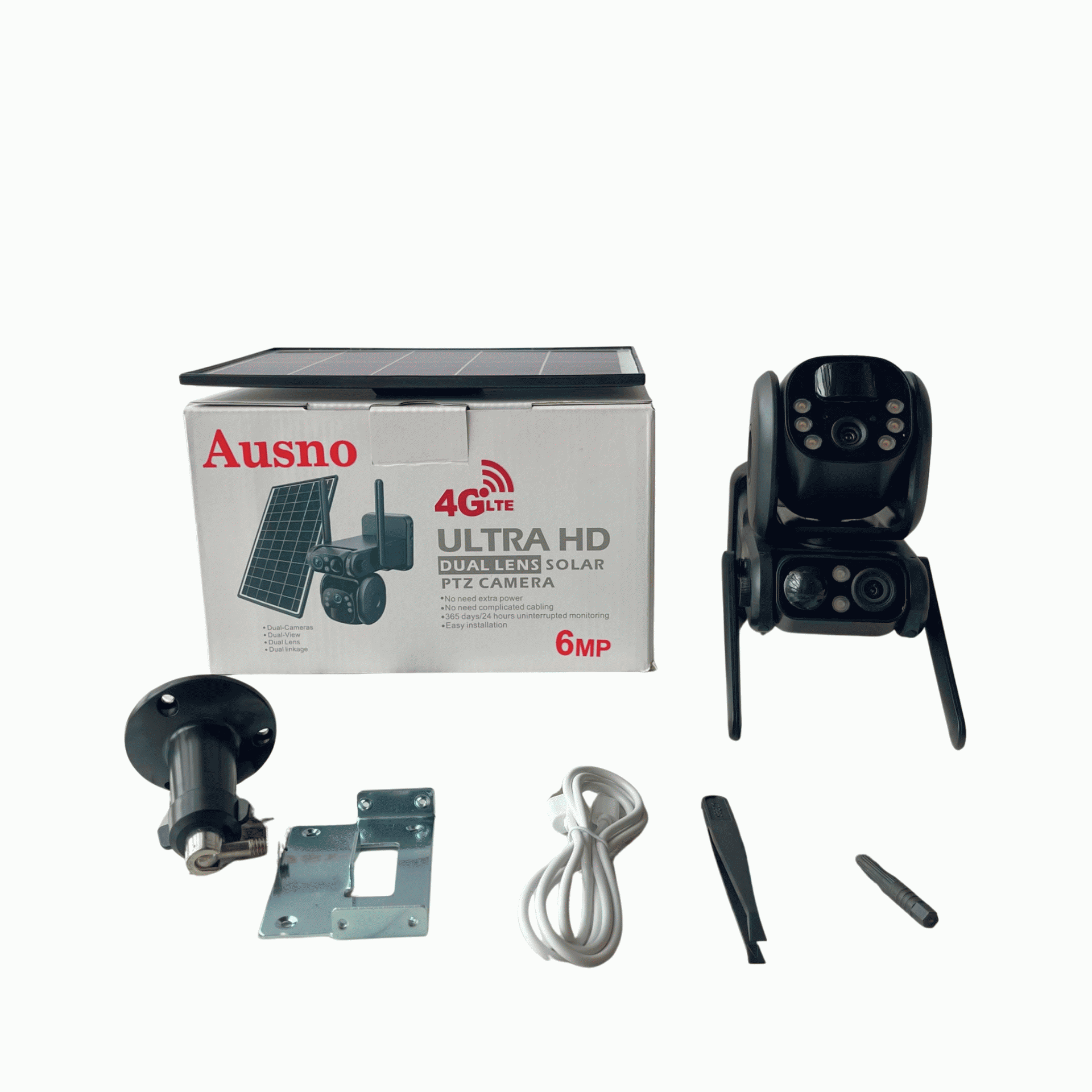 Ausno 6MP 4G Dual Lens Solar PTZ Mini Outdoor Camera With Auto Tracking (UBox App)