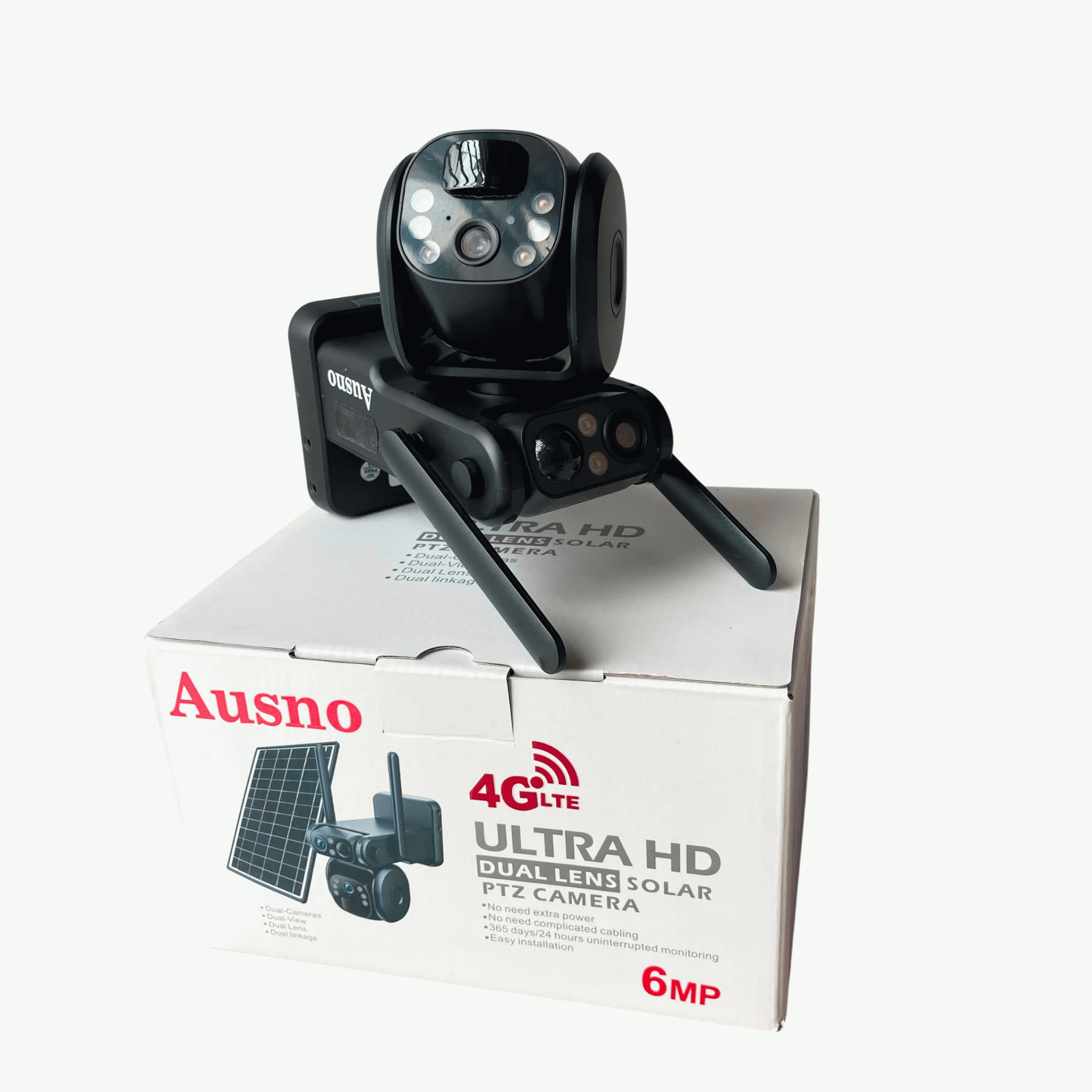 Ausno 6mp 4g Dual Lens Solar Ptz Mini Outdoor Camera With Auto Tracking Ubox App
