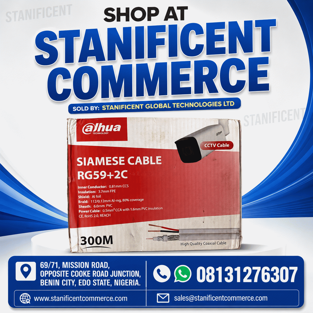 Dahua 300meters RG59 Cable With Power