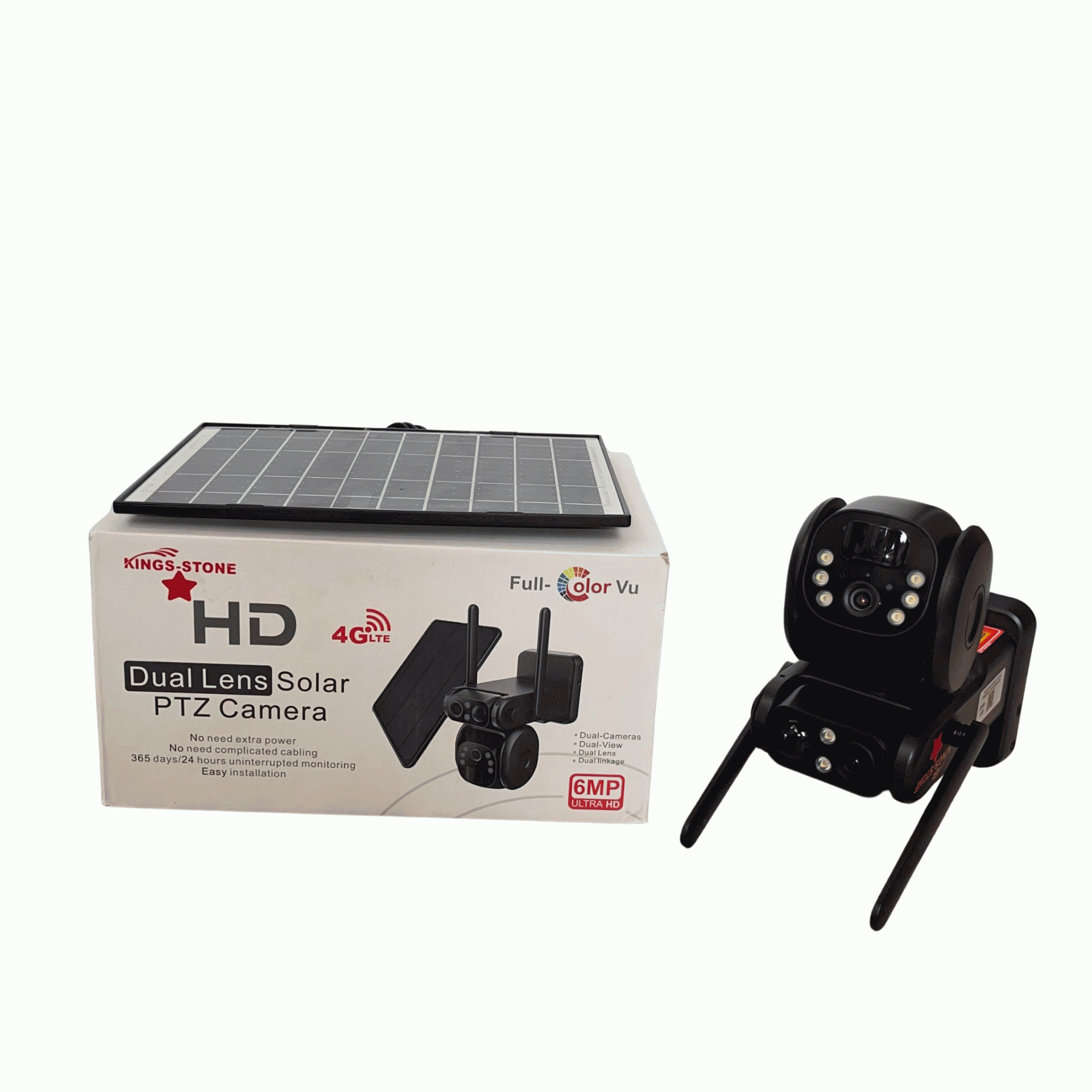 Kings-Stone 6MP 4G Dual Lens Solar PTZ Mini Outdoor Camera With Auto Tracking (UBox App)