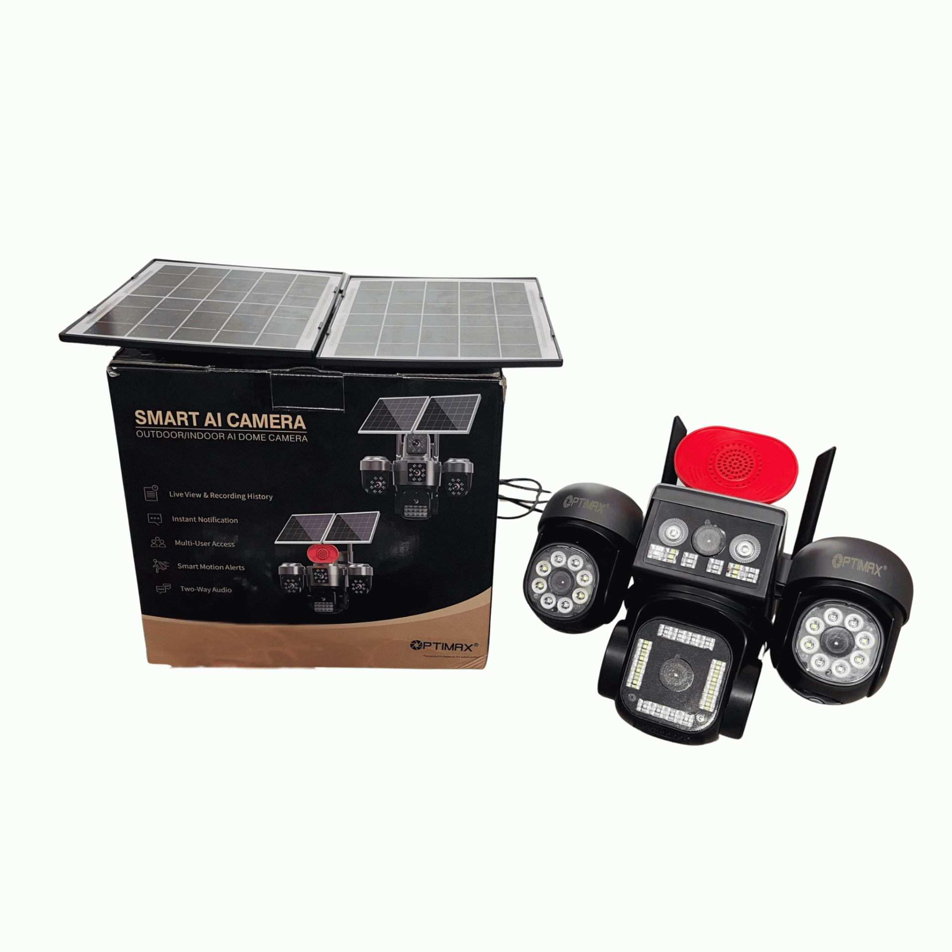 Optimax Smart Ai Four Lens Double Panel Solar Ptz Camera Hi Easy App