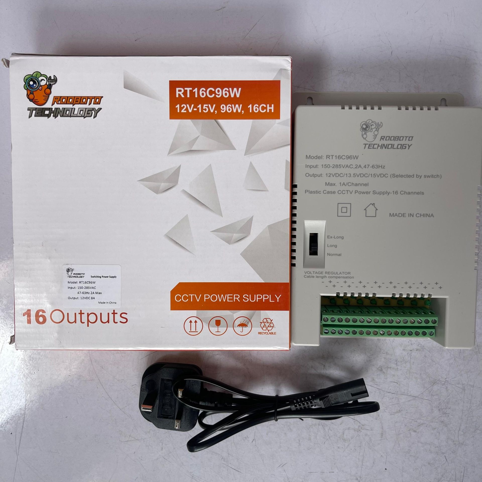 Rooboto 16way Power Supply Box With Power Cord (RT16C96W)