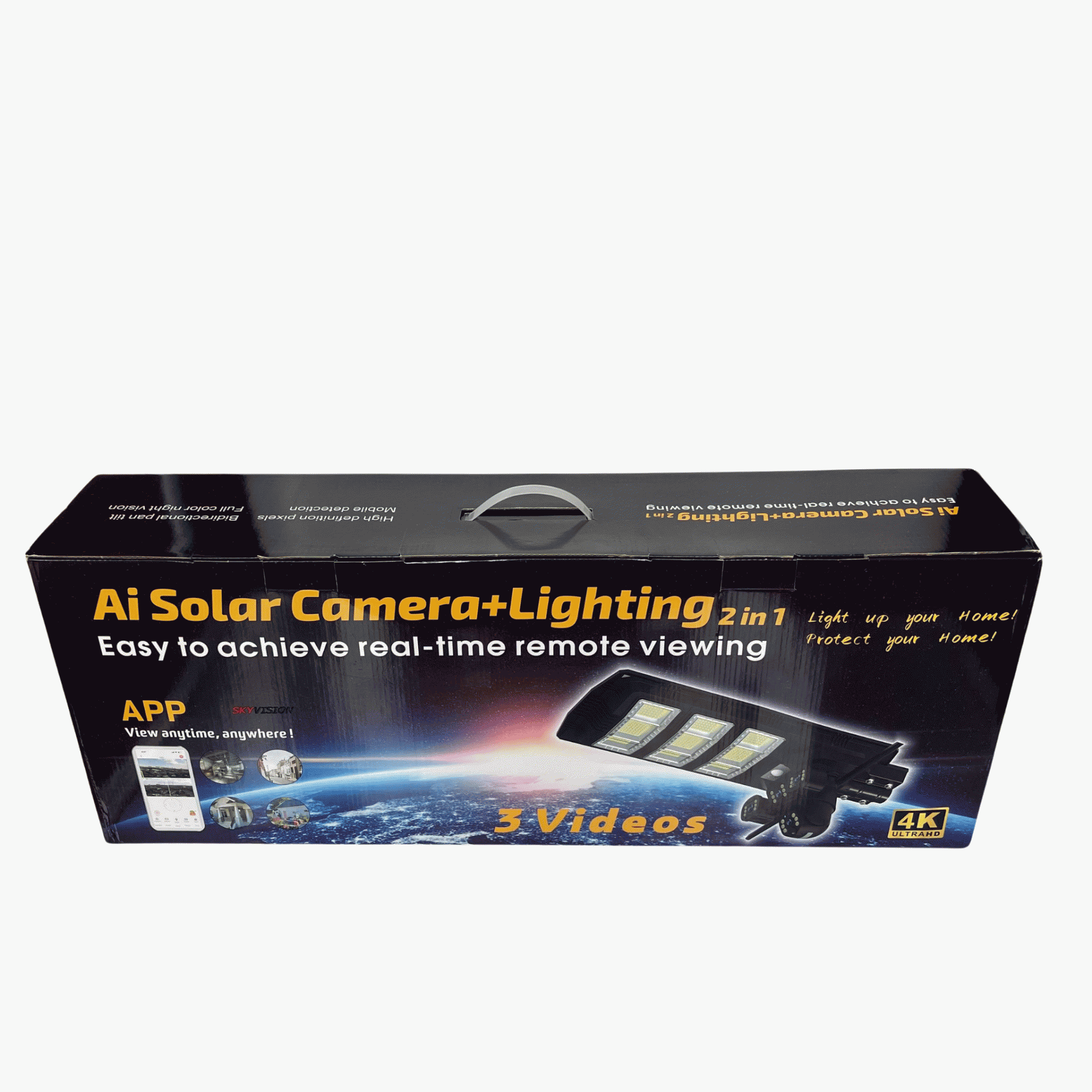 Skyvision 450watts Solar Street Light With Dual Lens Triple Screen 4k 4g Solar Camera V380 App