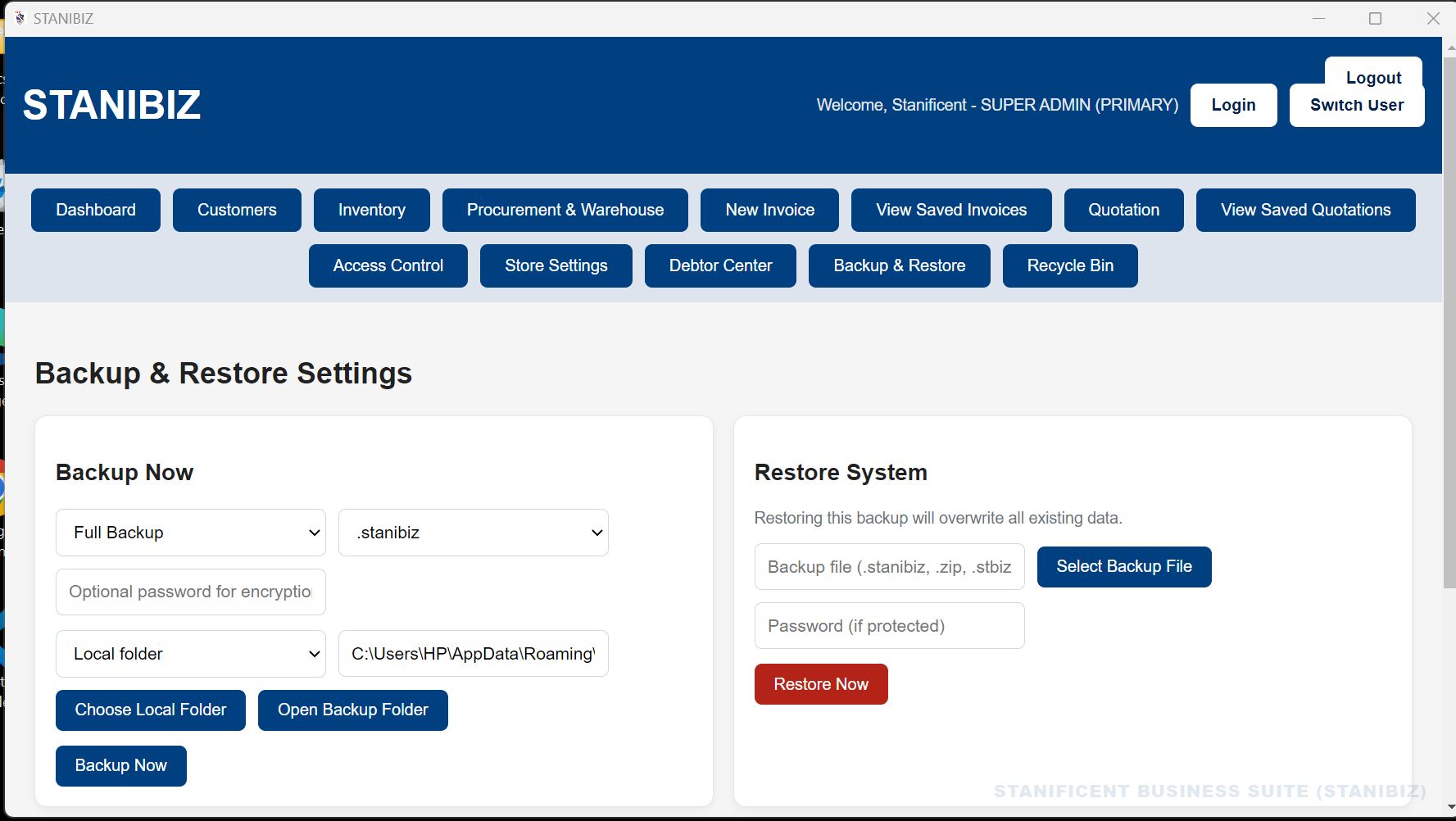 Post Stanibiz Backup Restore