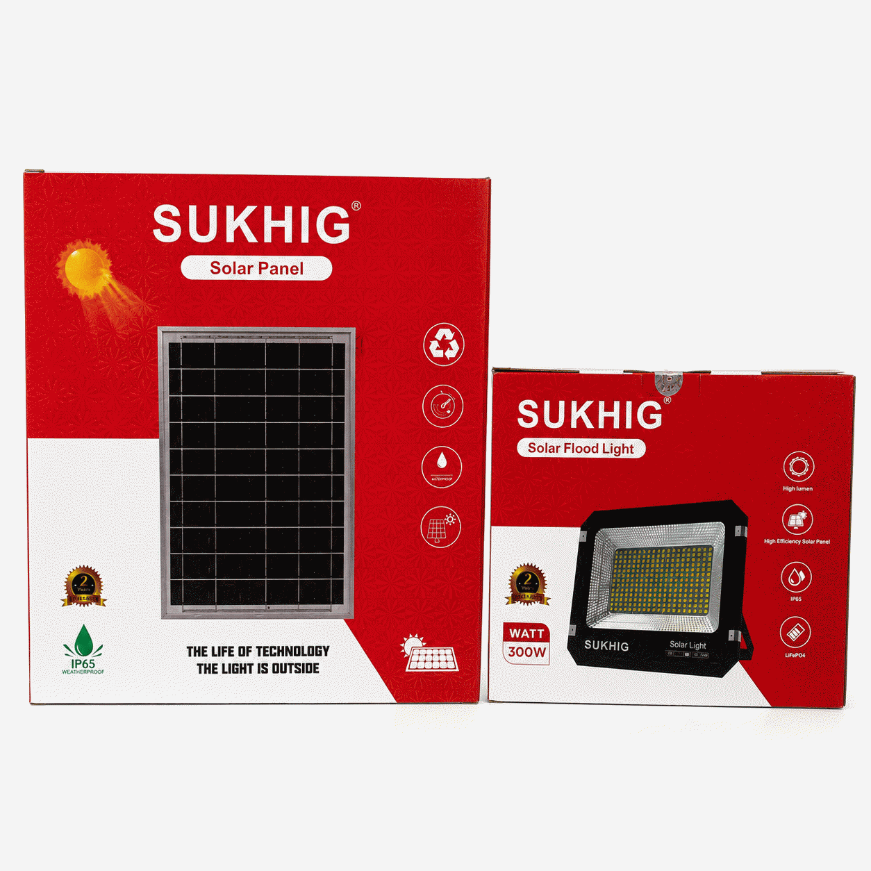 Sukhig 300watts Flood Light With 25watts Solar Panel (2)