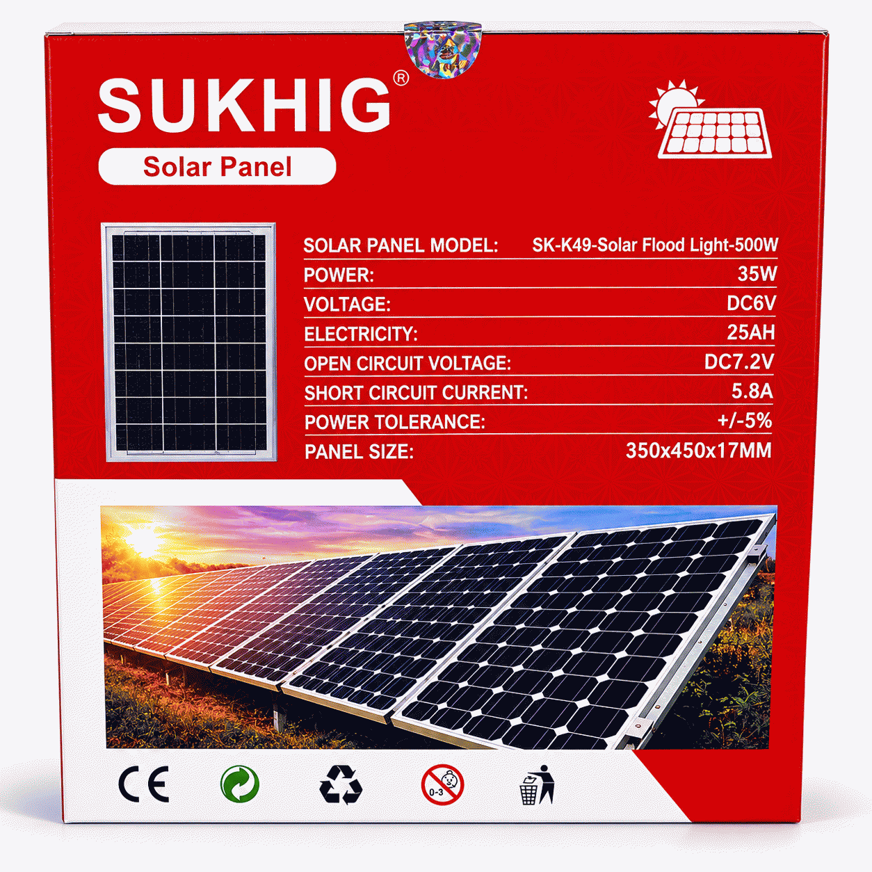 Sukhig 500watts Flood Light With 35watts Solar Panel (3)