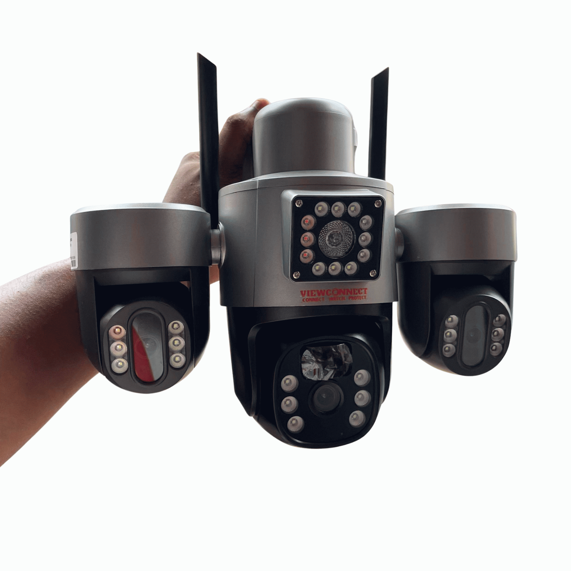Viewconnect 12mp T34 T33 Triple Lens Solar 3 Ptz Auto Rotate Big Outdoor Camera V380 App